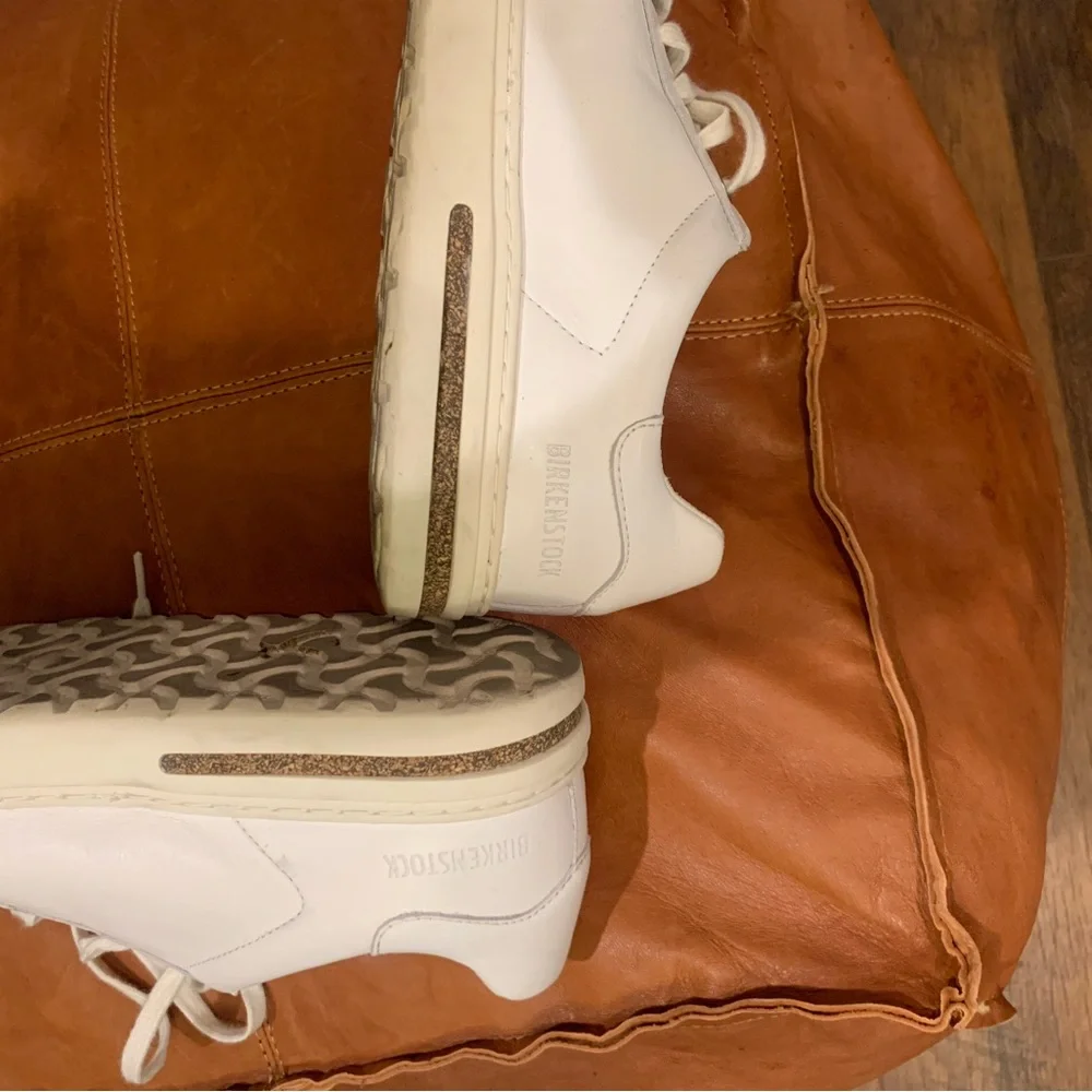 Birkenstock White Leather Lace-Up Sneakers — Classic Low-Top - Picture 2 of 6